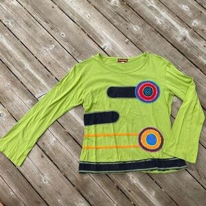 Dragonfly 70s lime green patchwork blouse